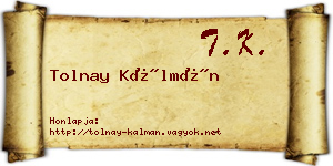 Tolnay Kálmán névjegykártya